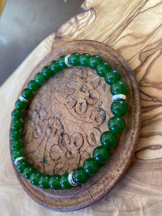 Green Jade Bracelet 6mm Jade Bead Bracelet Boho Bead Bracelet