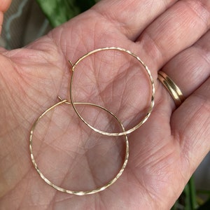 Hammered Gold Hoops 14K Gold Filled Hoops Small Medium Size Hoops Thin Wire Hoops image 7