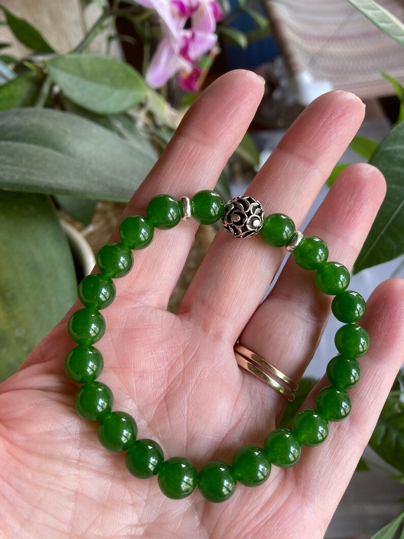 Green Jade Bracelet, Jade Stretch Bracelet, Genuine Jade image 4