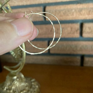 Hammered Gold Hoops 14K Gold Filled Hoops Small Medium Size Hoops Thin Wire Hoops image 1