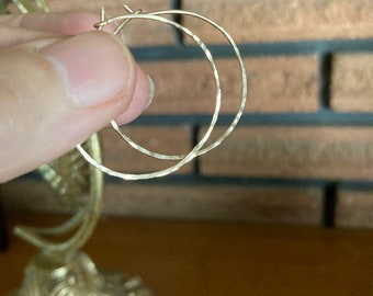 Hammered Gold Hoops - 14K Gold Filled Hoops - Small Medium Size Hoops - Thin Wire Hoops