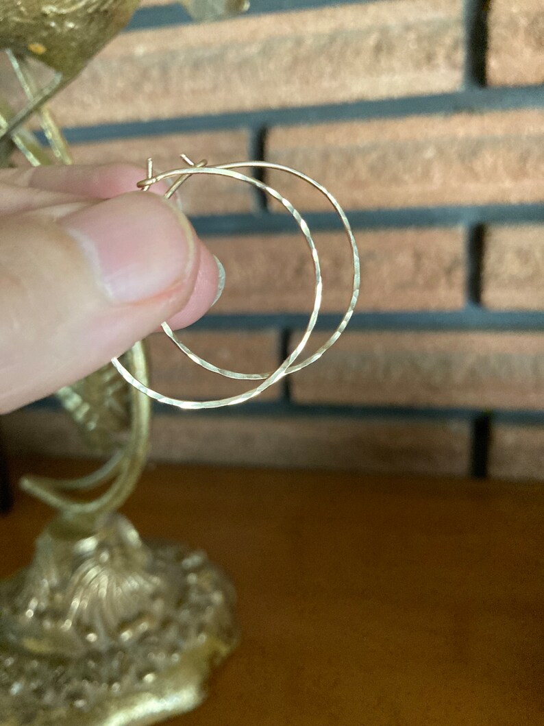 Hammered Gold Hoops 14K Gold Filled Hoops Small Medium Size Hoops Thin Wire Hoops image 1