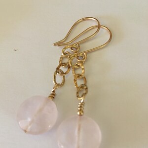 Rose Quartz Drop Earrings, Gold Chain Drop Earrings, 14KGF image 8