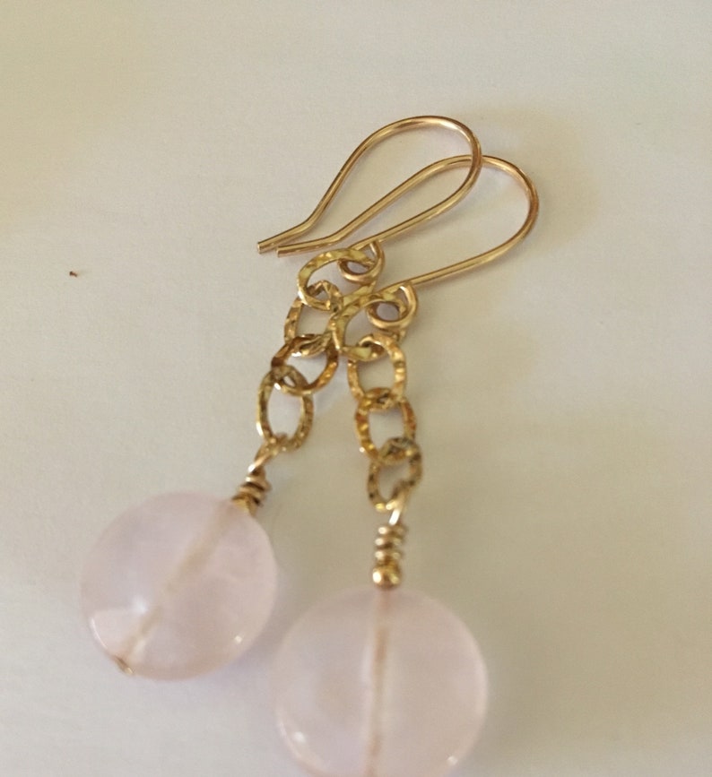 Rose Quartz Drop Earrings, Gold Chain Drop Earrings, 14KGF image 8