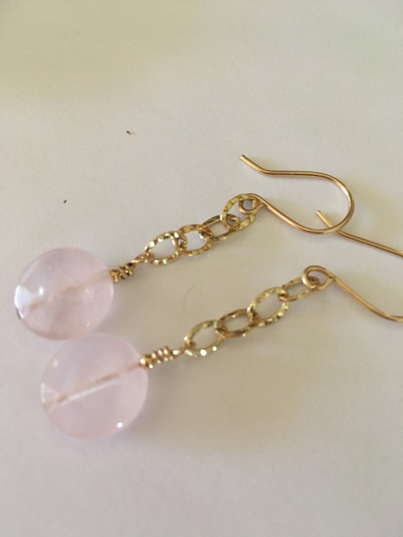 Rose Quartz Drop Earrings, Gold Chain Drop Earrings, 14KGF image 9