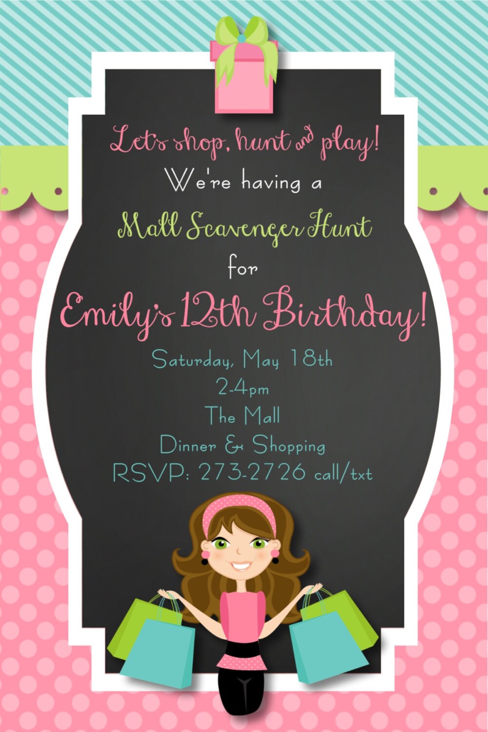 Shopping Spree Girl Birthday Invitation Etsy