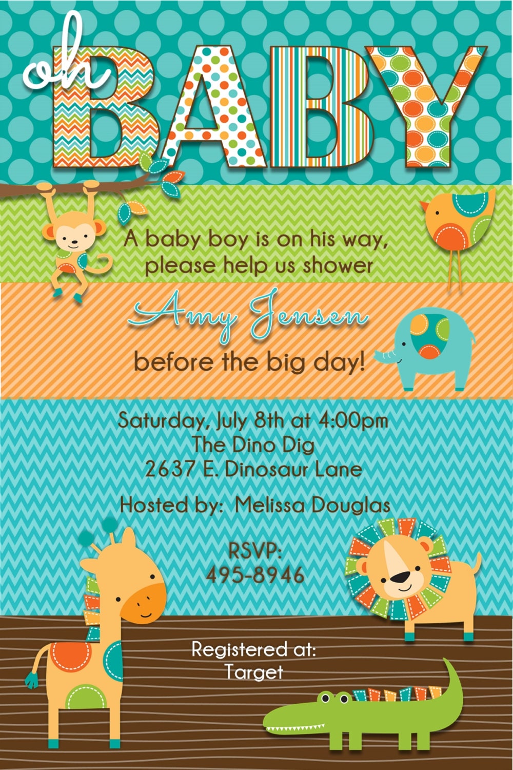 Striped Zoo Baby Shower Invitation Etsy