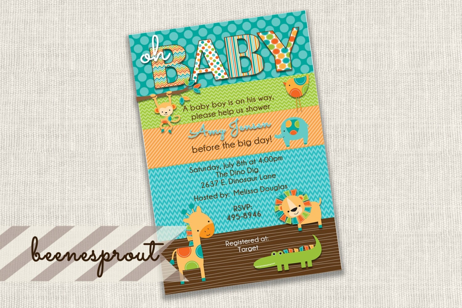 Striped Zoo Baby Shower Invitation Etsy