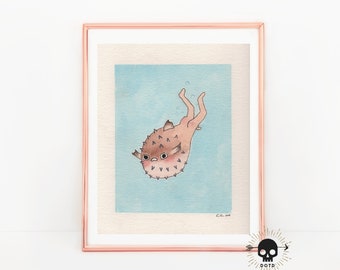 Reverse Merman 8x10 archival print Fishboi 5 from original watercolor painting funny decor naval seaside strange art gift