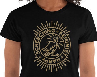 Screeching Feminist Harpy cotton t-shirt in black women's cut
