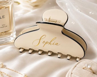 Custom Name Claw Clip, Bridesmaid Hair Clip Gift, Engraved Acetate Wedding Accessory, Maid of Honor Proposal, Bridal Party Favor