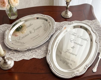 Personalized Silver Wedding Tray, Engraved Wedding Keepsake Gift for Couple, Custom Mr and Mrs Tray, Newlywed Gift, Bridal Shower Present