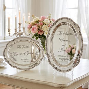 Op maat gegraveerd zilveren dienblad, gepersonaliseerd huwelijkscadeau voor bruid en bruidegom, aandenken dhr. en mevrouw, verlovingscadeau, huwelijksdecor