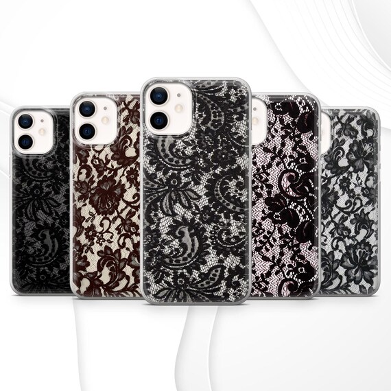 Lace Phone case Elegant Vintage Floral Black Chic for iPhone 17 Pro, 16E, 15, 14, 13 Samsung S25, S24Fe, S23, A56, Pixel 10A, 9Pro XL, 8A