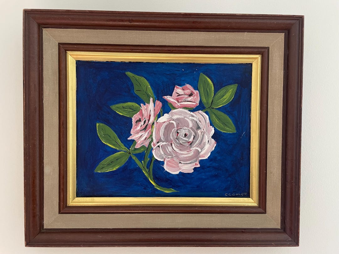 Vintage Pink Roses Painting – Signed Floral Still Life, Framed Artwork ...