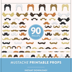 Printable Mustache Photo Booth Props | 90 Instant Download Mustache Props