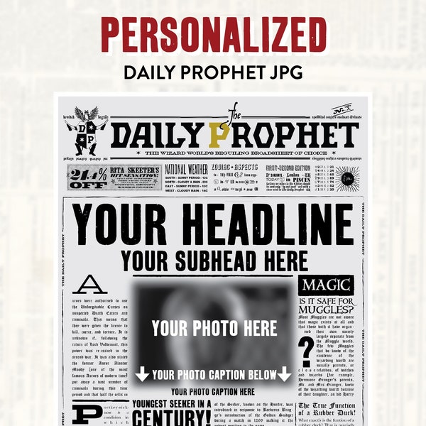 Custom Daily Prophet Front Page JPEG | Potter Save the Date | Potter Baby Announcement | Not Instant | Not Editable