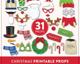 Printable Christmas Photo Booth Props | 31 Printable Props | Instant Download Christmas