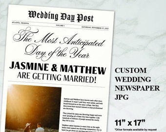 Wedding Newspaper JPEG | Customized Wedding Newspaper Front Page | Provide your photo and personalization | 48 hour or less turn around time