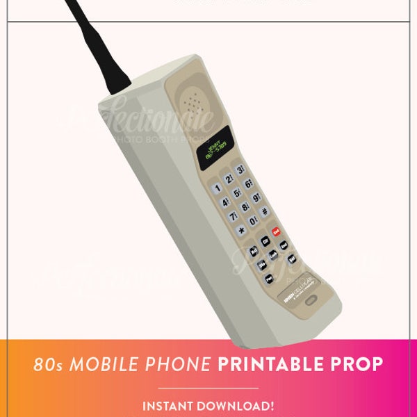 Printable 80s Mobile Phone 2D Photo Booth Prop | Printable 80s Cell Phone | Instant Download | 80s Photo-Booth Prop | 2D Side view