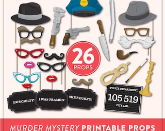 Murder Mystery Props | 26 Full Size Printable Props | Mugshot Sign | Instant Download