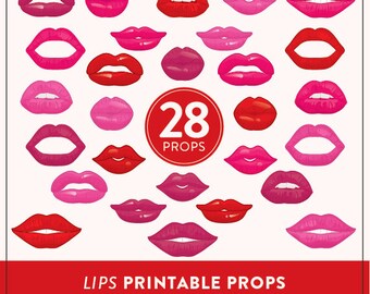 Lippen Photo Booth Requisiten: 28 Clipart Designs (Instant Download)