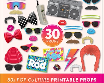 DIY 80s Photo Booth Props | 30 Printable 80s Props | Instant Download | 80s Photo-Booth