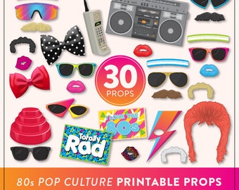 Printable 80s Photo Booth Props | 30 Printable 80s Props | Instant Download | 80s Party