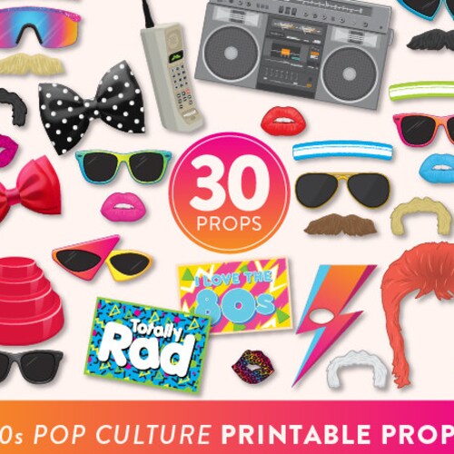 DIY 80s Photo Booth Props 30 Printable 80s Props Instant Etsy