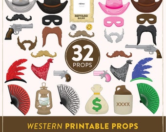 Printable Western Photo Booth Props | 32 Printable Cowboy Props | Instant Download | Western Party Props