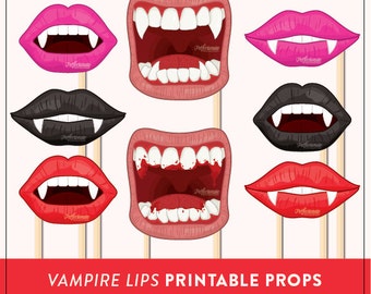 Printable Vampire Fangs Props | 8 Vampire Props | Printable Halloween Props | Instant Download