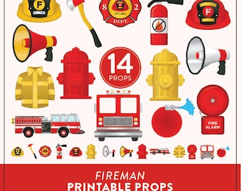 Fireman Birthday Photo Booth Props: 14 Piece Set (Instant Download)