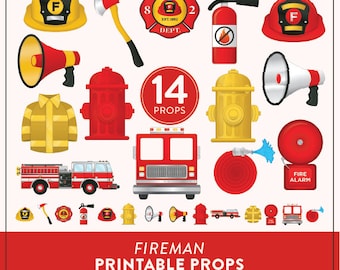 Fire Fighter Birthday Decorations Instant Download | Fireman Photo Booth Props | 14 Fire Fighter Decorations or Props | Fireman Decorations