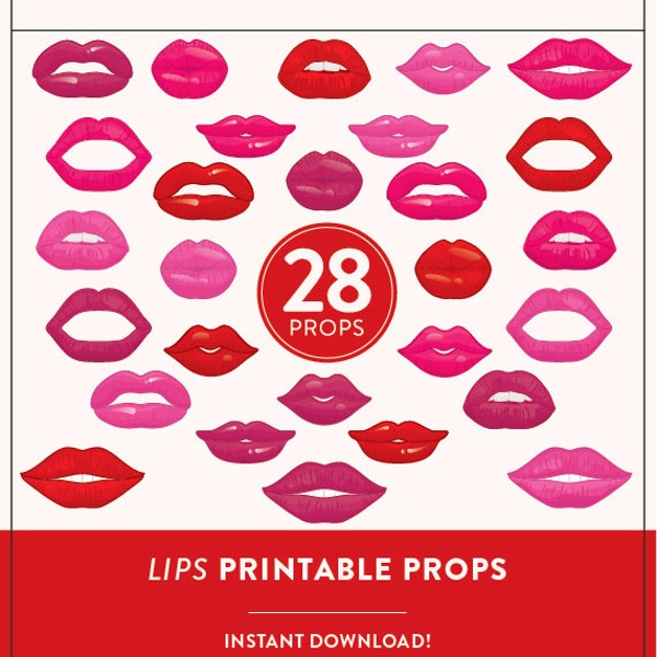 Printable Lips Photo Booth Props | 28 Printable Lips Props | Instant Download | Lips Photo-Booth Clipart