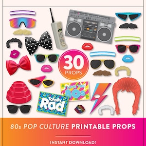 DIY 80s Photo Booth Props 30 Printable 80s Props Instant Download 80s Photo-Booth image 1