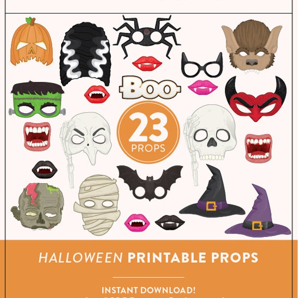 Printable Halloween Photo Booth Props | 23 Printable Halloween Props | Instant Download