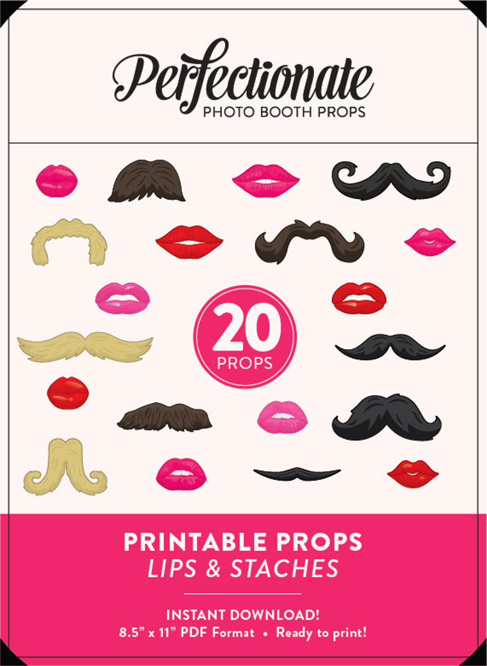 Lips and Mustaches Printable Props 20 Mustaches and Lips Etsy
