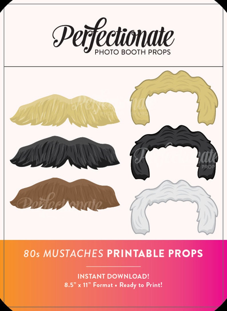 Printable 80s Mustaches Prop Printable 80s Props Instant - Etsy