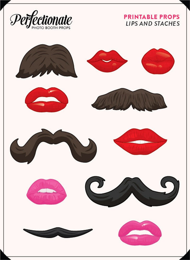 Lips and Mustaches Printable Props 20 Mustaches and Lips Etsy