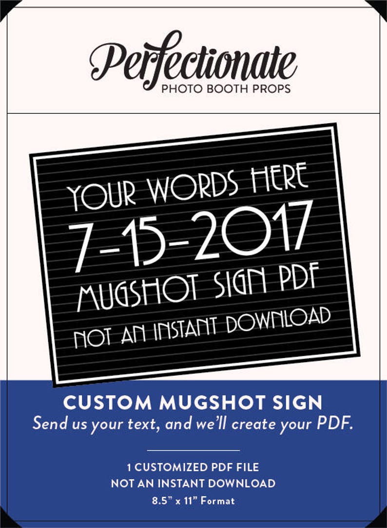 You Provide Your Text and We Create 1 PDF Gatsby Mugshot Sign PDF Printable PDF Gangster Mugshot Sign