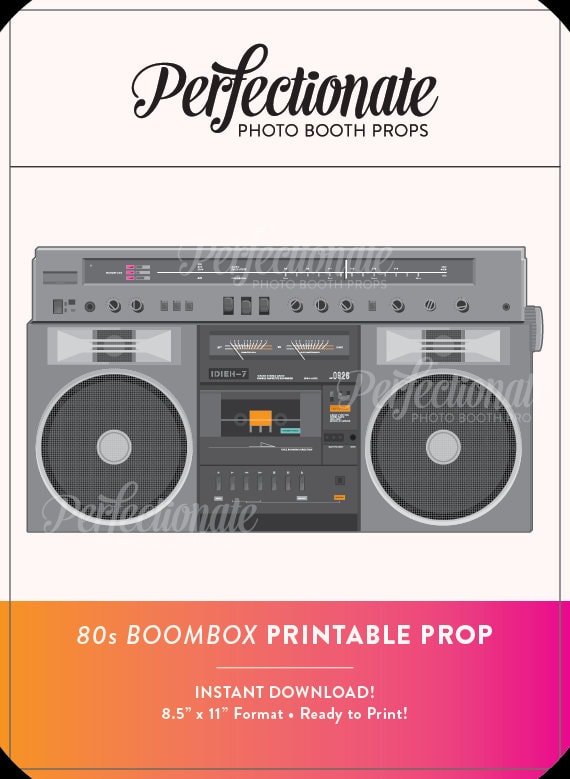 Printable 80s Boombox 2D Photo Booth Prop Instant Download 80s PhotoBooth Not 3D