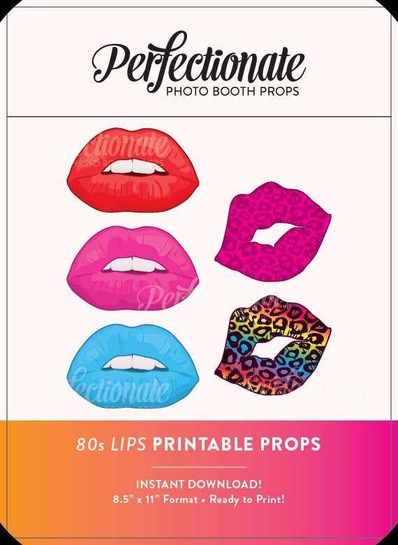 Printable 80s Lips Photo Booth Props (Instant Download)