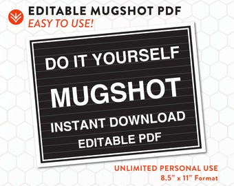 DIY Mugshot-bord | Mugshot-sjabloon | Onbeperkt persoonlijk gebruik | Direct downloaden | Bewerkbare PDF