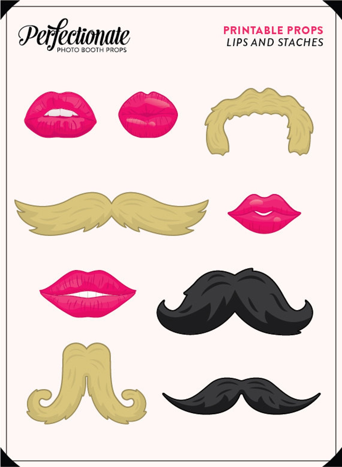 Lips and Mustaches Printable Props 20 Mustaches and Lips Etsy