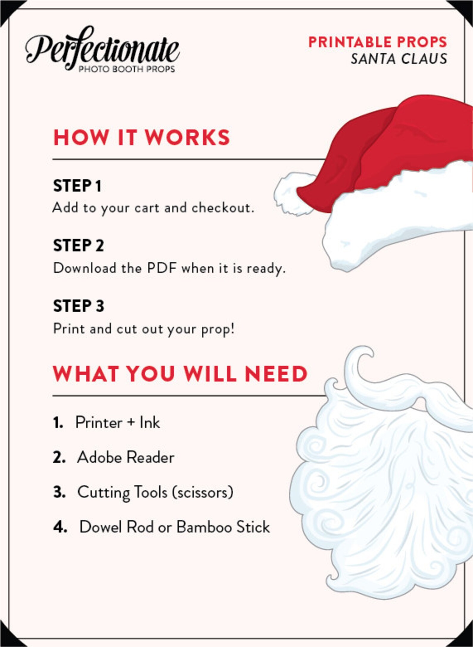 Printable Christmas Props Santa Hat and Beard Printable | Etsy