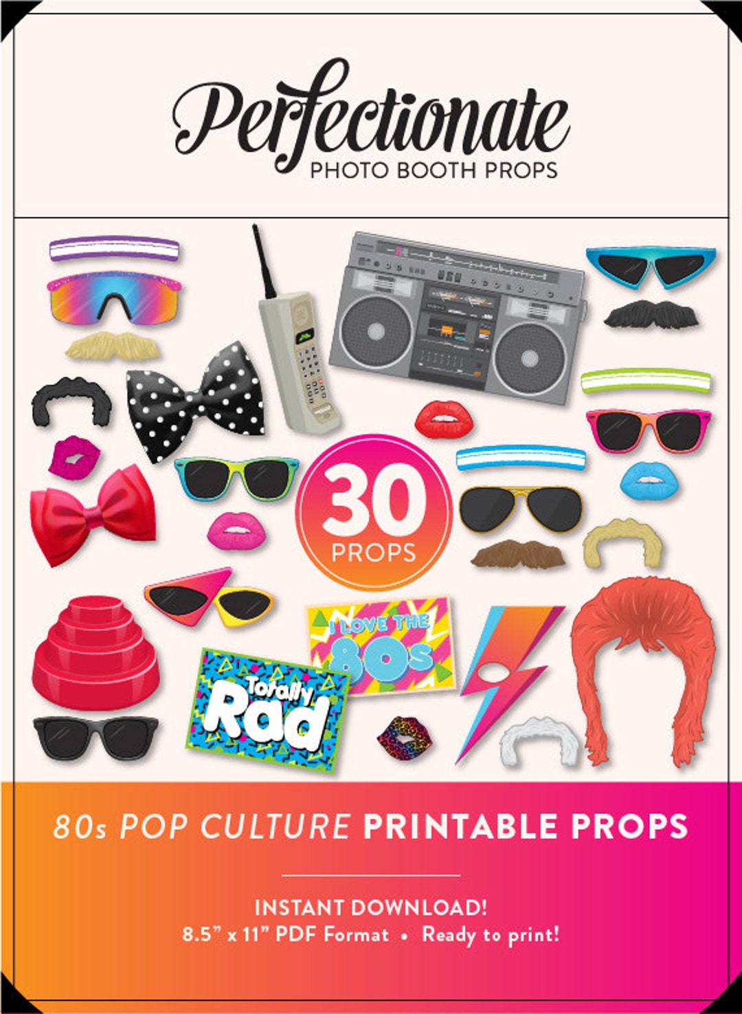 Printable 80s Photo Booth Props 30 Printable 80s Props Instant Download ...