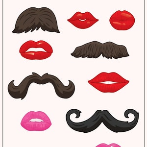 Printable Lips and Mustaches Props 20 Individual Styles Lips Props ...