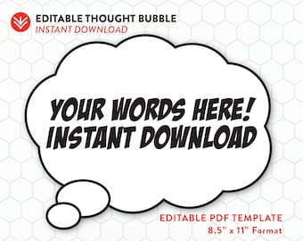 DIY Comic Book Thought Bubble | 1 Editable Thought Bubble | Speech Bubble Template | Instant Download