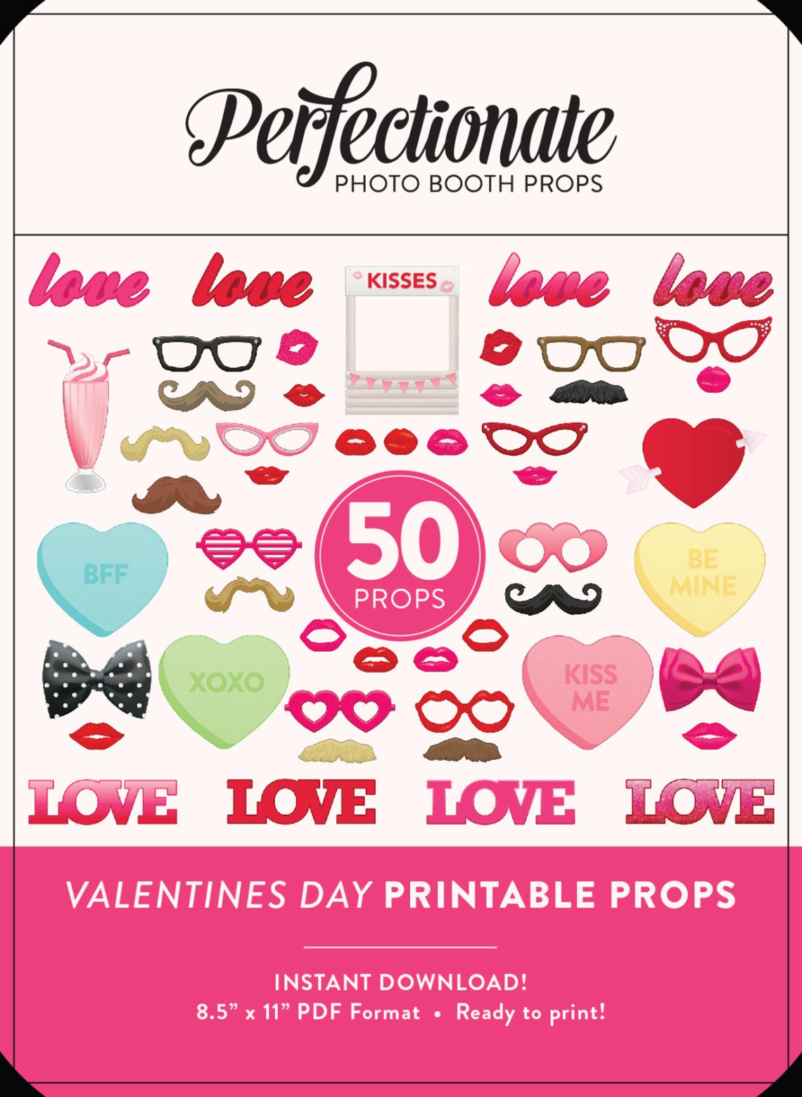 Printable Valentines Photo Booth Props 50 Props Instant | Etsy