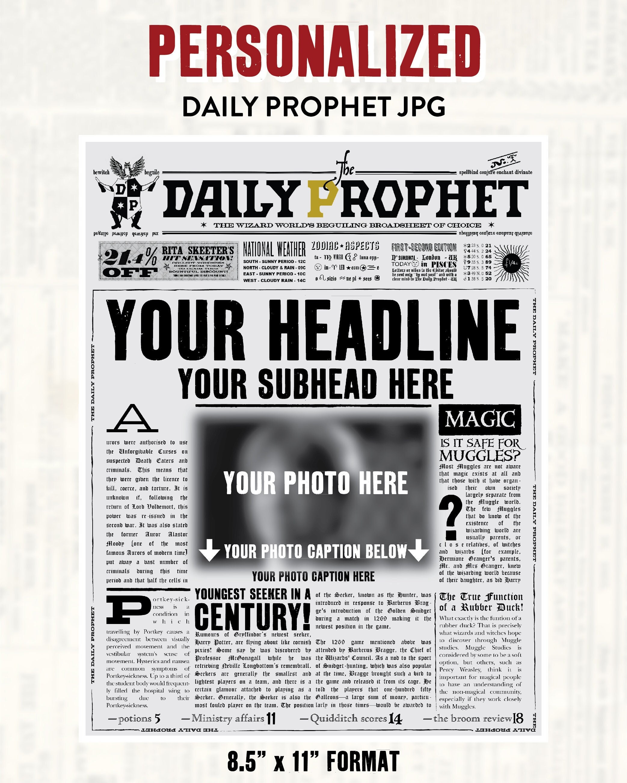 Custom Daily Prophet Front Page JPEG Potter Save the Date - Etsy Australia